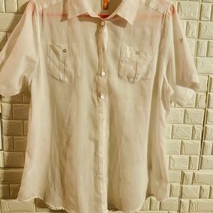 Lucy Short Sleeves White Button Down Women’s L (f)
